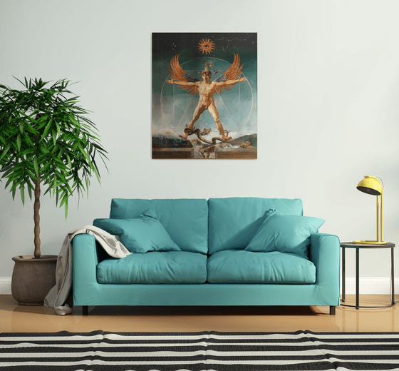 The Vitruvian Man (L'Uomo Vetruviano) Tempera on Paper Painting