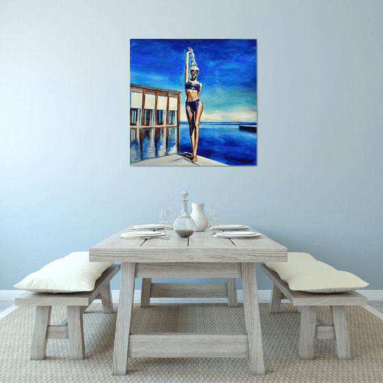 GET HIGH - oil painting on canvas, blue marine, blue sky, top model, seaside, GIFT, home decor, office interior, wall art