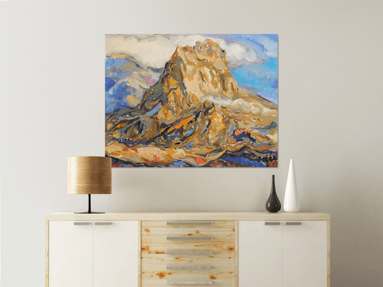 MOUNTAIN LANDSCAPE. SHALBUZDAG MOUNT - landscape art, mountainscape, mountain, sky air blue  85x110
