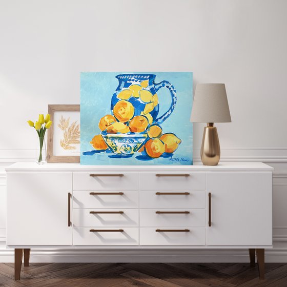 Blue Still Life With Lemons
