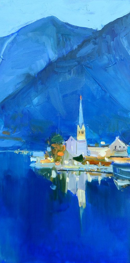 Hallstatt,Austria,Mountains Painting, Landscape Painting,Art by Yehor Dulin