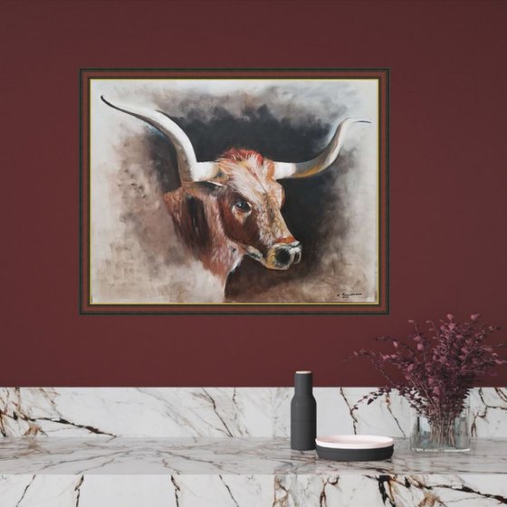 A Bull. An Ox. Chinese Zodiac symbol 2021. Original oil painting on canvas. Realistic painting. Wall Art. Wall Decor. Home Decor.