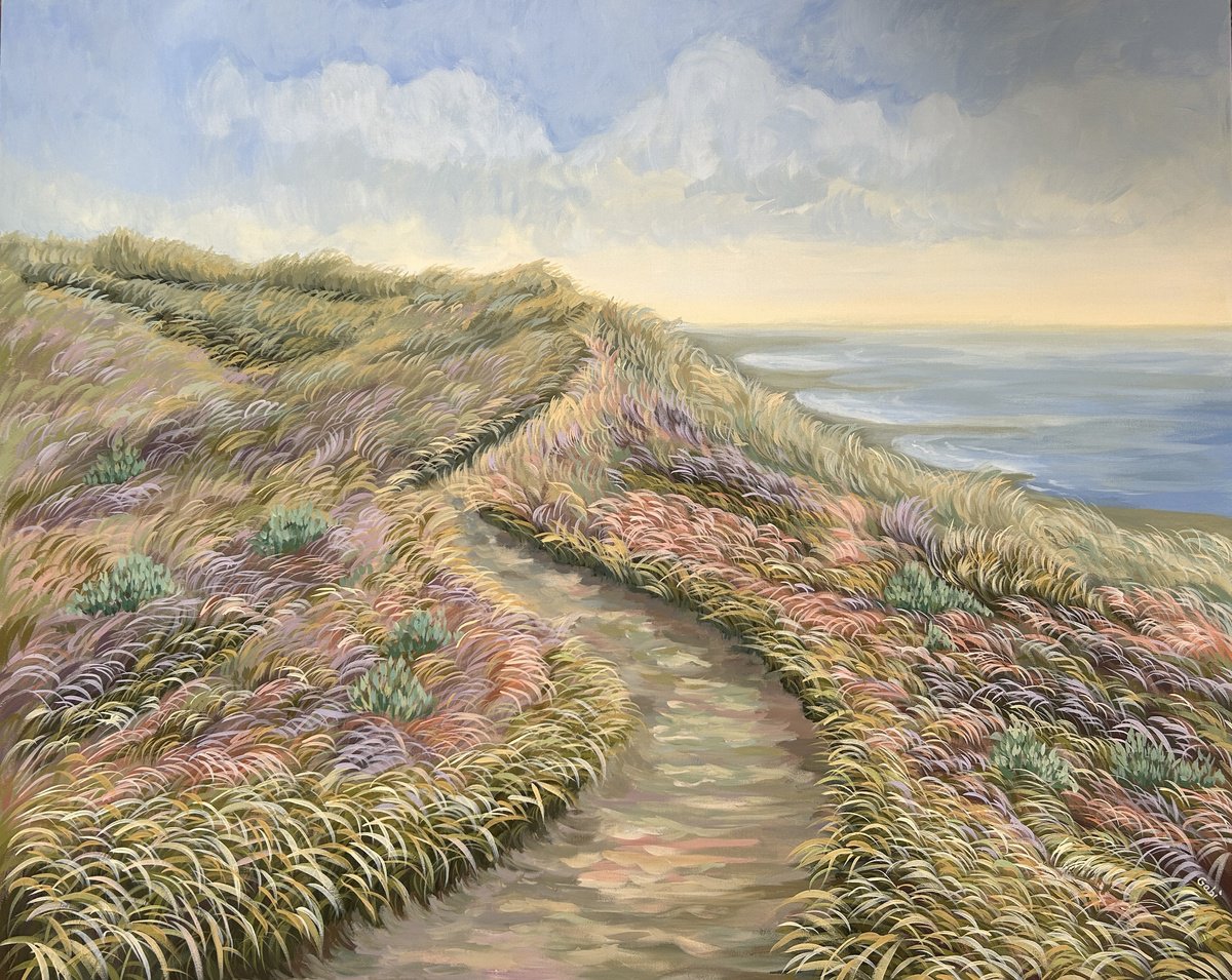 Impressionistic Landscape Acrylic Painting By Gabriele Prismantaite, 39 X 32, A Walk By The Sea, Original Artwork