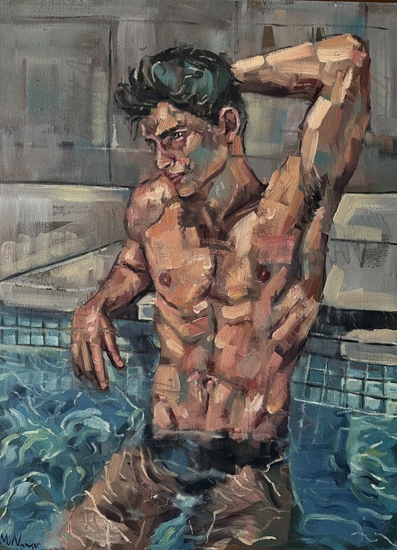 Young man at pool