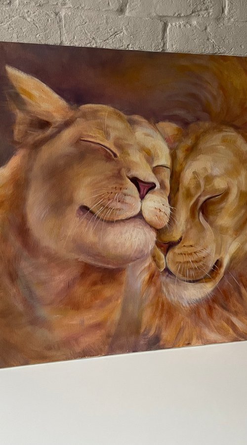 "Lions love". Original oil painting by Mary Voloshyna