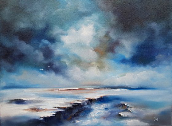 Landscape Painting Clouds Wall Art Blue Seascape