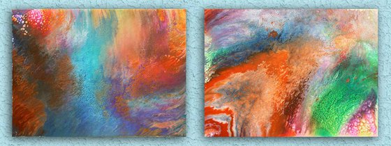 "Origin Of Time" - FREE WORLDWIDE SHIPPING + $600 OFF the Original Price - Original Diptych, Abstract PMS Fluid Acrylic Paintings Series - 96" x 36"