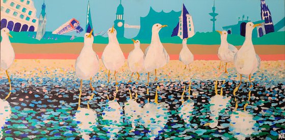Seagulls on the banks of the Elbe