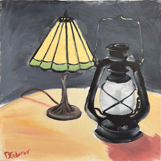 Two lamps, still life
