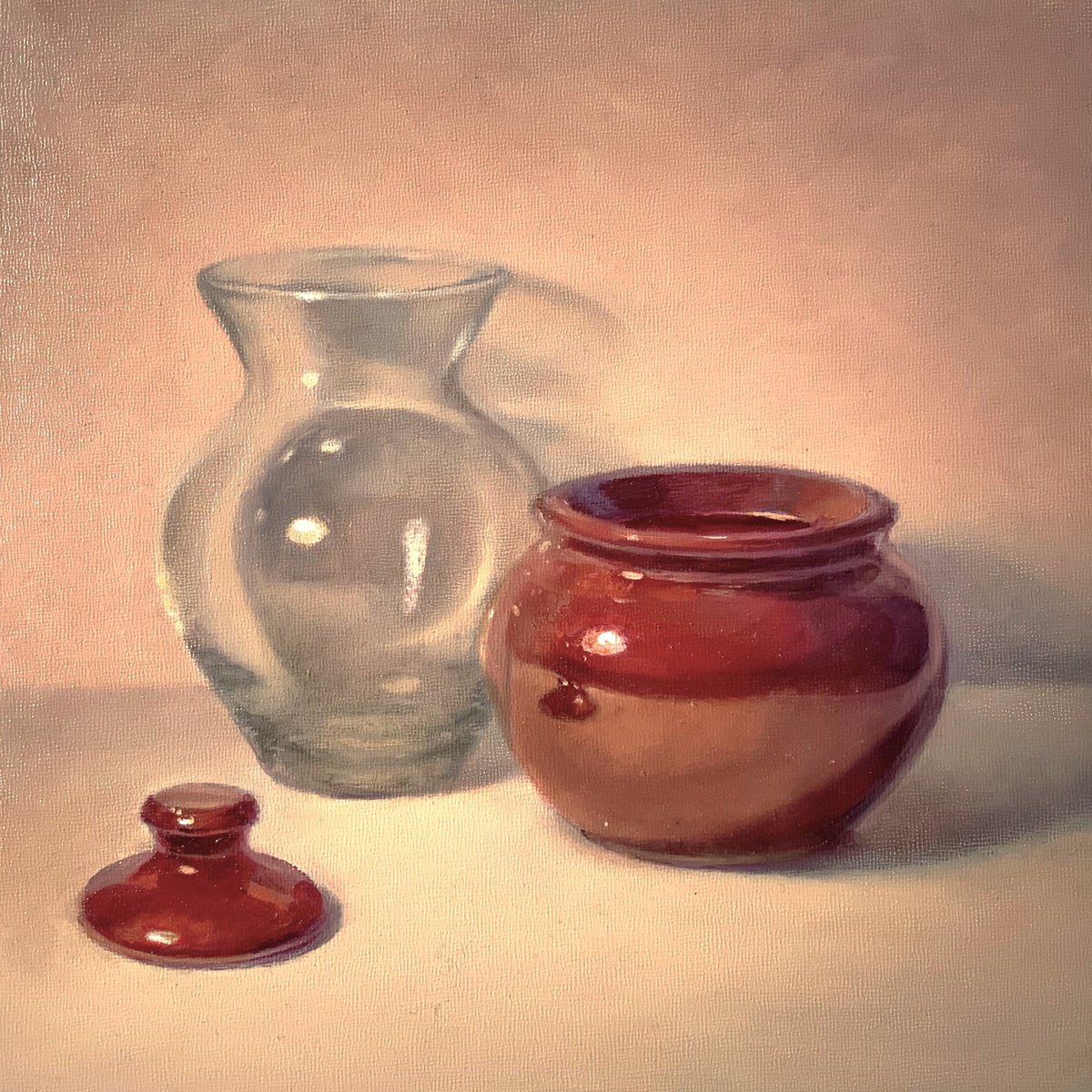 Still Life Oil Painting By Alena Post, 12 X 12, Still Life With Pot And Vase, Original Artwork