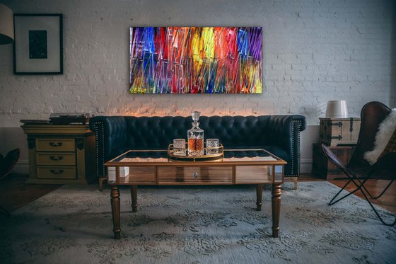 "The Piano Has Been Drinking" - FREE USA SHIPPING - Original Large PMS Oil Painting On Board - 48 x 24 inches