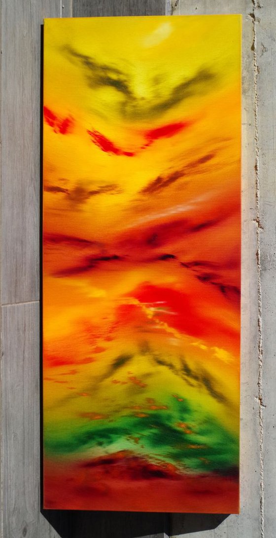 Autumn leaves I, the series, 40x100 cm, Deep edge, LARGE XL, Original abstract painting, oil on canvas
