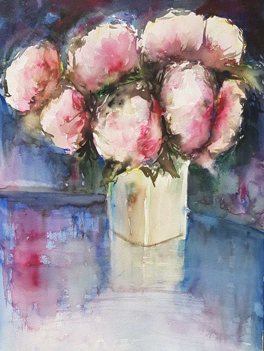 Impressionistic Botanical Watercolour By Els Driesen, 17 X 25, Spring, Original Artwork