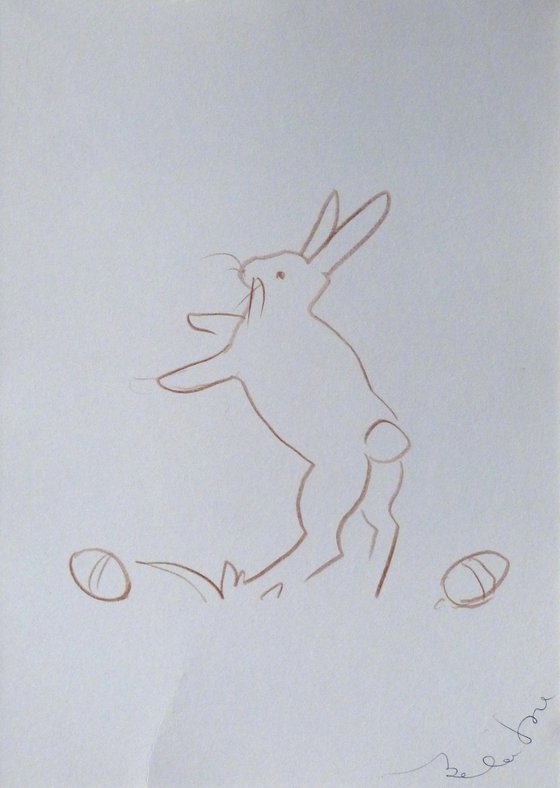 Easter Bunny 6, pencil drawing 21x29 cm - FREE SHIPPING