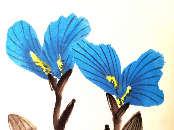Blue Irises and Red Ladybug