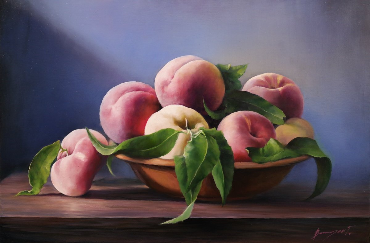 Still life with peaches by Gennady Vylusk