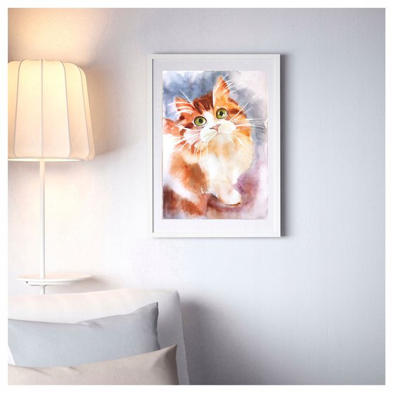 Fluffy cat watercolor