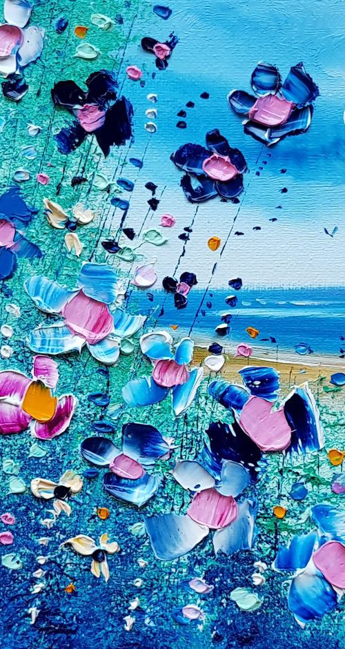 "Blue Beach & Meadow Flowers in Love" by Phil Broad