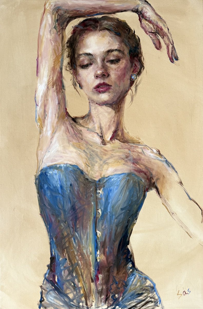 Expressive Portrait Oil Painting By Liubou Sas, 24 X 35", Between Breaths, Original Artwork