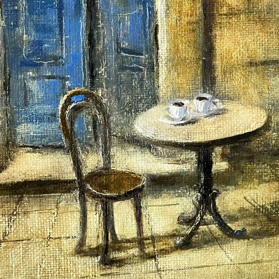 Old Blue Door of a Cozy Café