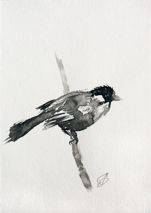 Bird I. Ink /  From my a series of mini works BIRDS /  ORIGINAL PAINTING by Salana Art Gallery