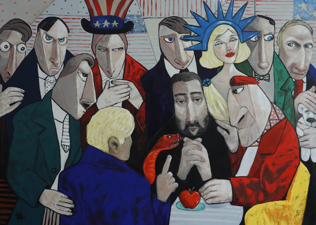 Surrealistic Portrait Oil Painting By Ta Byrne, 71 X 51", The Art Of The Deal, Original Artwork