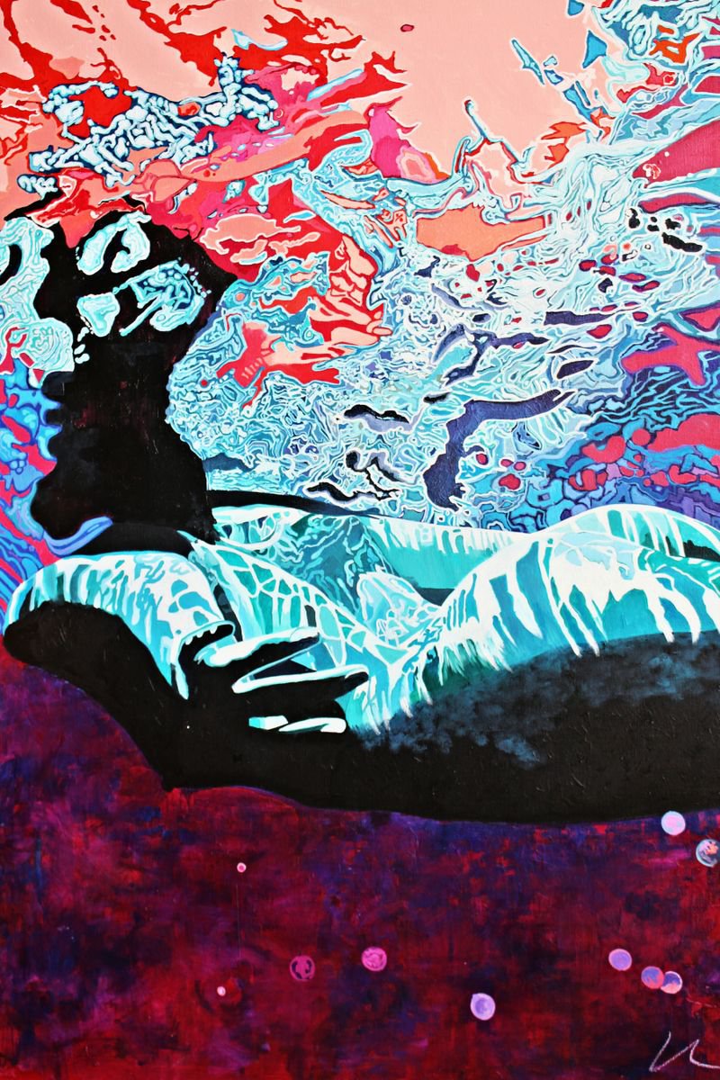 Impressionistic Portrait Oil Painting By Ken Vrana, 24 X 36", Aqua 2, Original Artwork