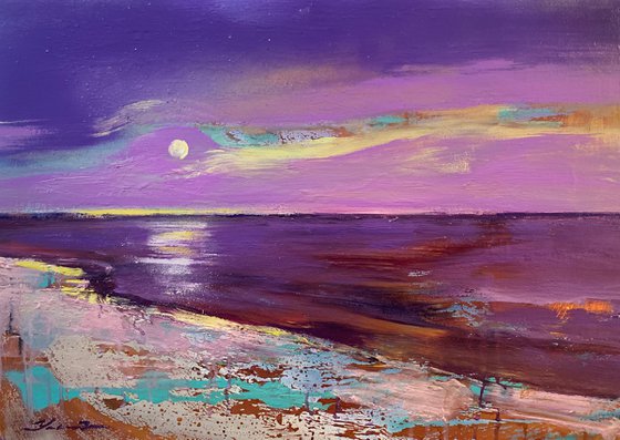 Bright landscape - "Summer evening" - Minimalistic seascape - 50x70cm - 2021