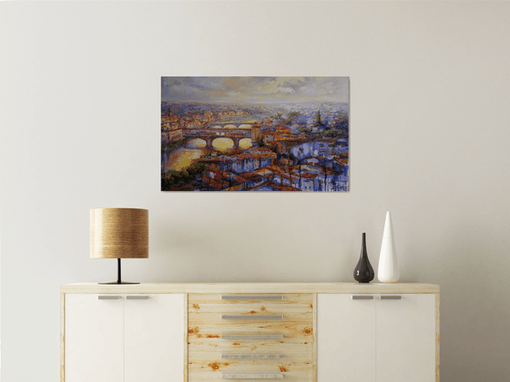 Evening in Florence, italian landscape, city scape Italy, oil painting