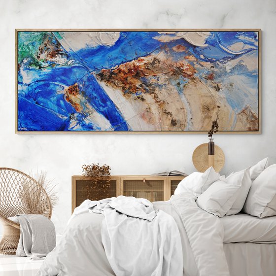 Outback Blue 240cm x 100cm Textured Abstract Art