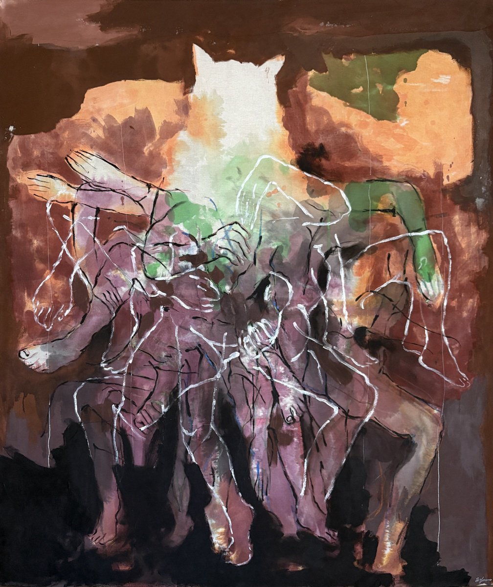 Abstract Animal Painting By Gela Mikava, 54 X 63, Brown Abstraction, Original Artwork