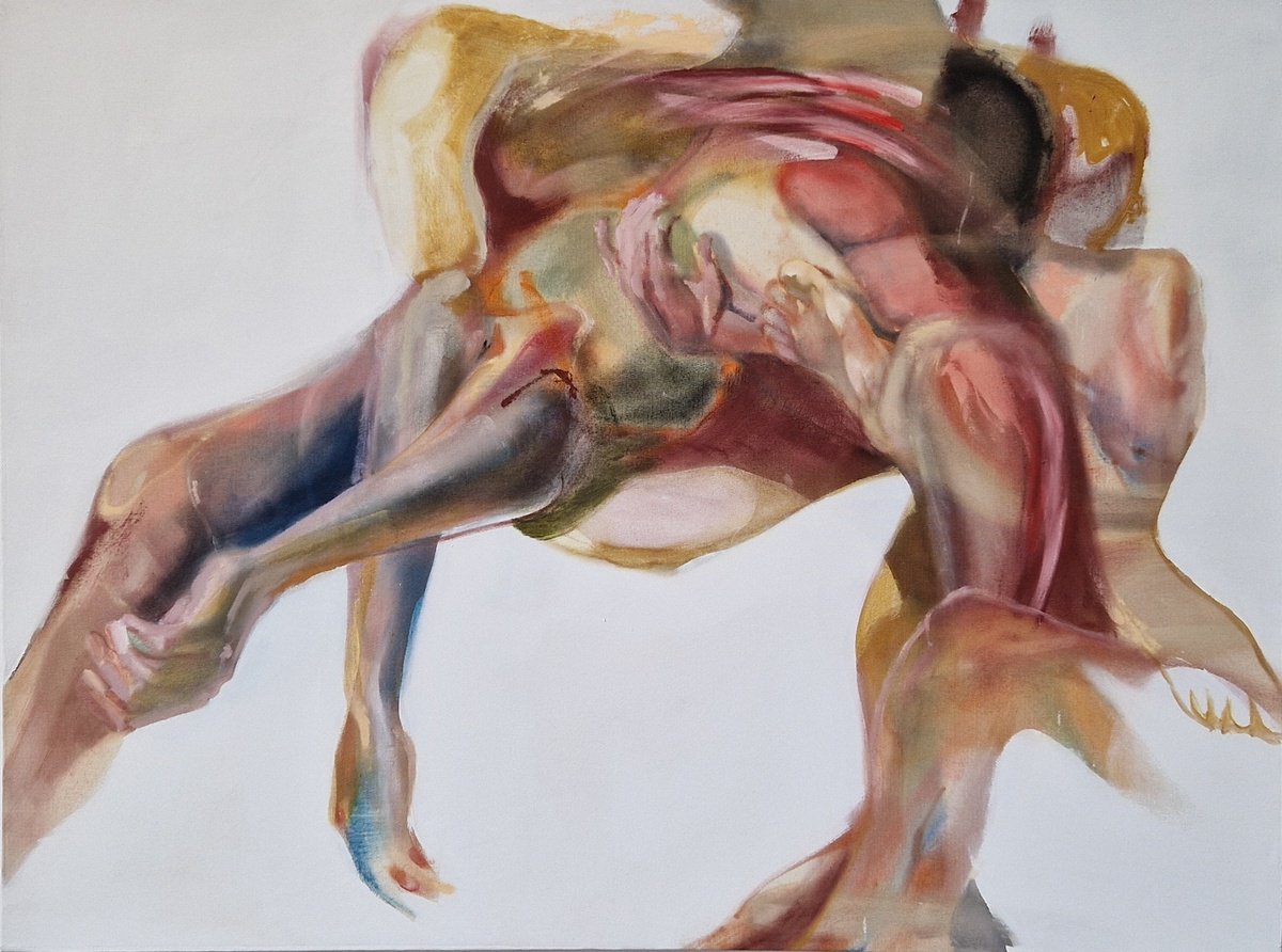 Expressive Portrait Oil Painting By Dick Van Dijk, 47 X 35, They Are One Together, Original Artwork