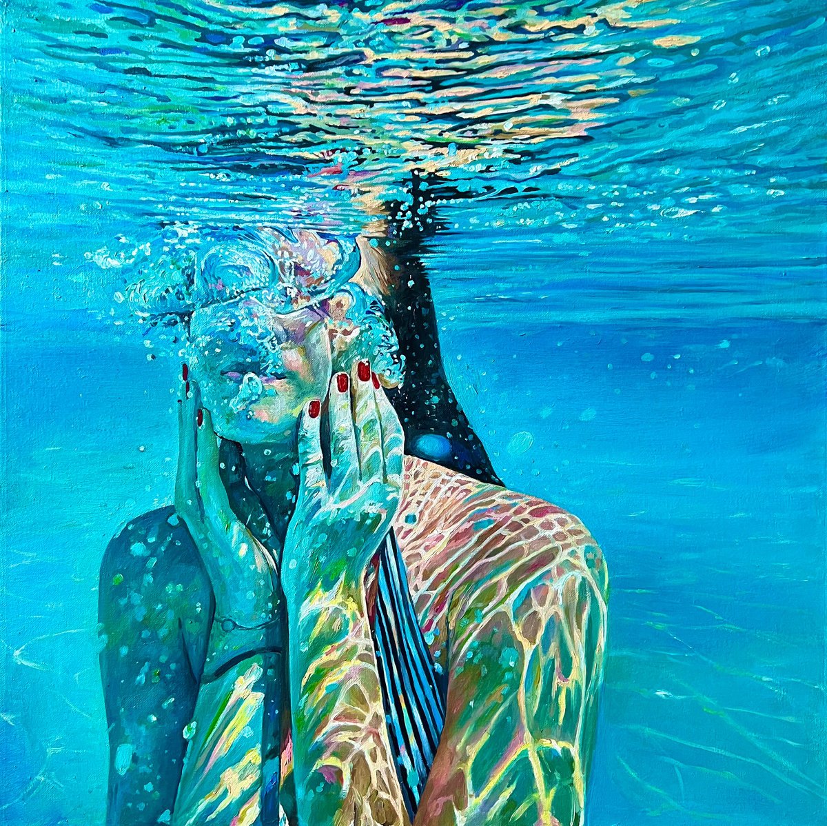 Photorealistic Portrait Oil Painting By Daria Dudochnykova, 24 X 24, Dive, Original Artwork