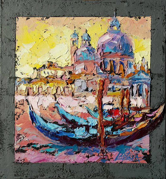 Painting oil VENICE, colorful painting of small format, palette knife