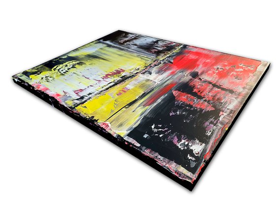 "The Reckoning" - Save As A Series - Original PMS Large Abstract Triptych Acrylic Paintings On Plexiglass and Gallery Wrap Canvas, Framed - 80" x 35"