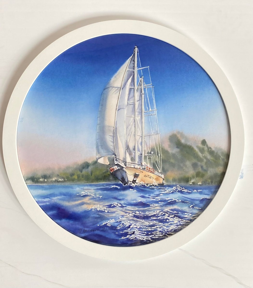 Graphic Landscape Watercolour By Natalia Butenko, 1 X 17", Towards Adventure, Original Artwork