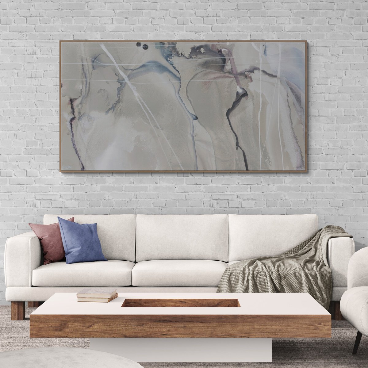 Abstract Landscape Acrylic Painting By Franko, 75 X 39, Refined 446, Original Artwork