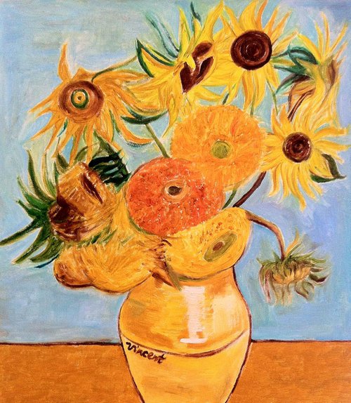 Vase with Twelve Sunflowers by Kat X