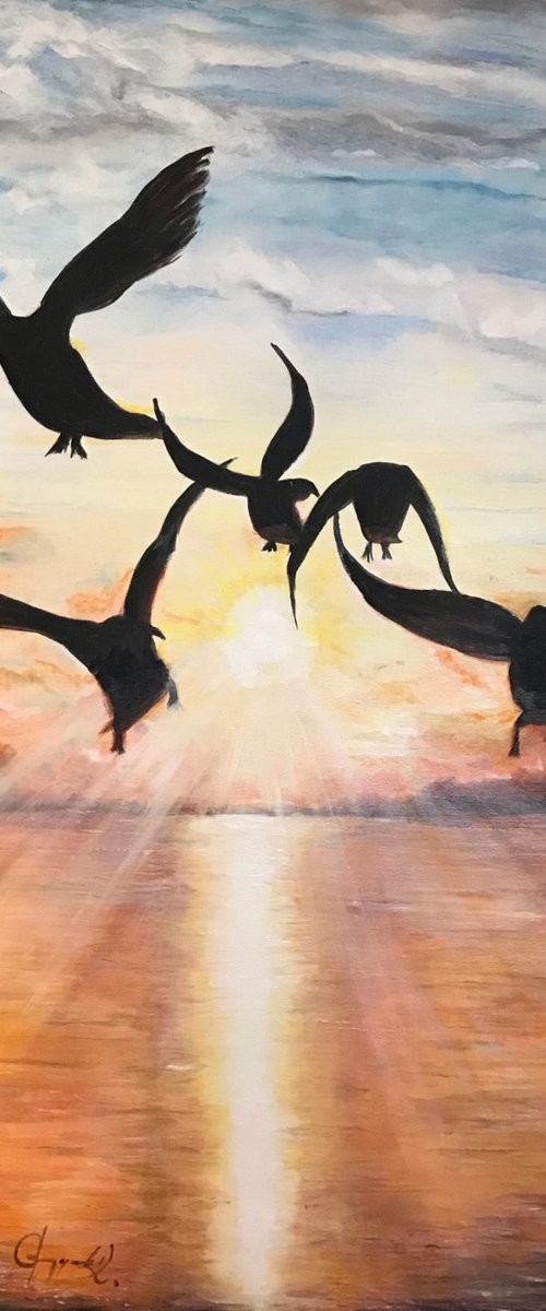 Birds In The Sunset by Krystyna Przygoda