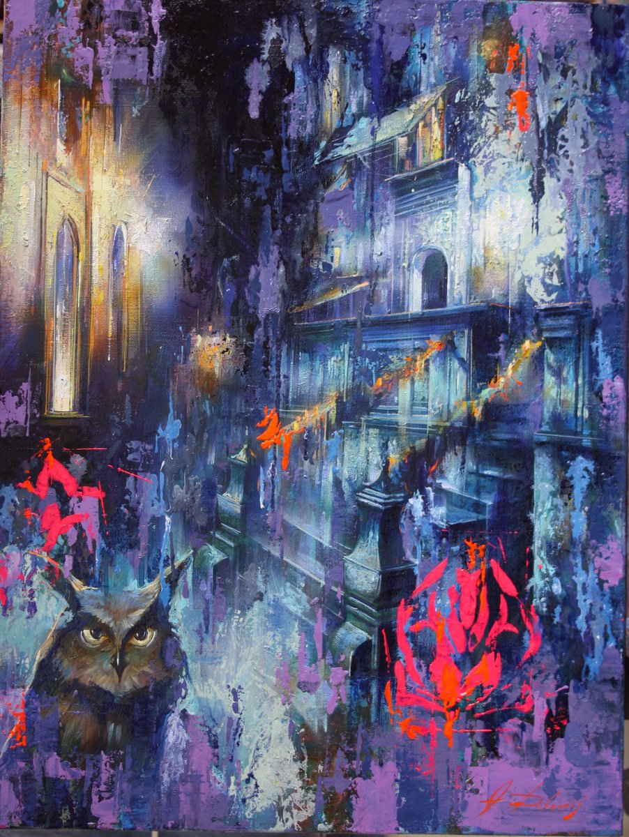 Surrealistic Cityscapes Oil Painting By Alexandr Dobrodiy, 24 X 31, ?????? ?????.?????, Original Artwork