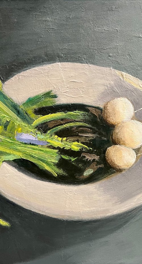 Radish Greens (on Gray) by MaryAnne McKernie