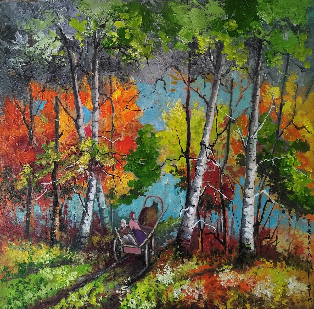 Impressionistic Landscape Oil Painting By Reneta Isin, 20 X 20", " Country Road ", Original Artwork