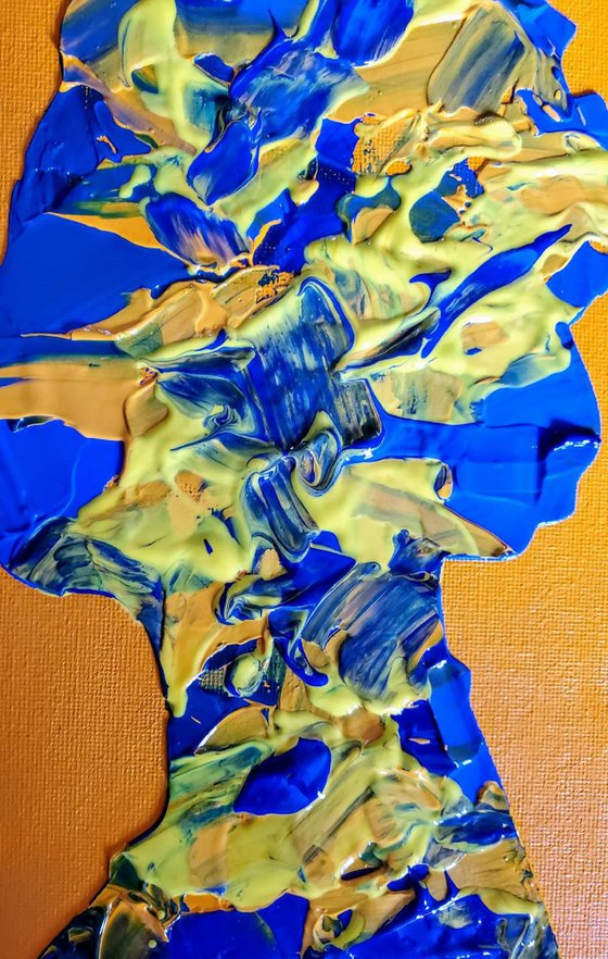 Queen #54 on Deep Yellow background Ultramarine, Deep Blue, Orange, Yellow   inspired by Queen Elizabeth II