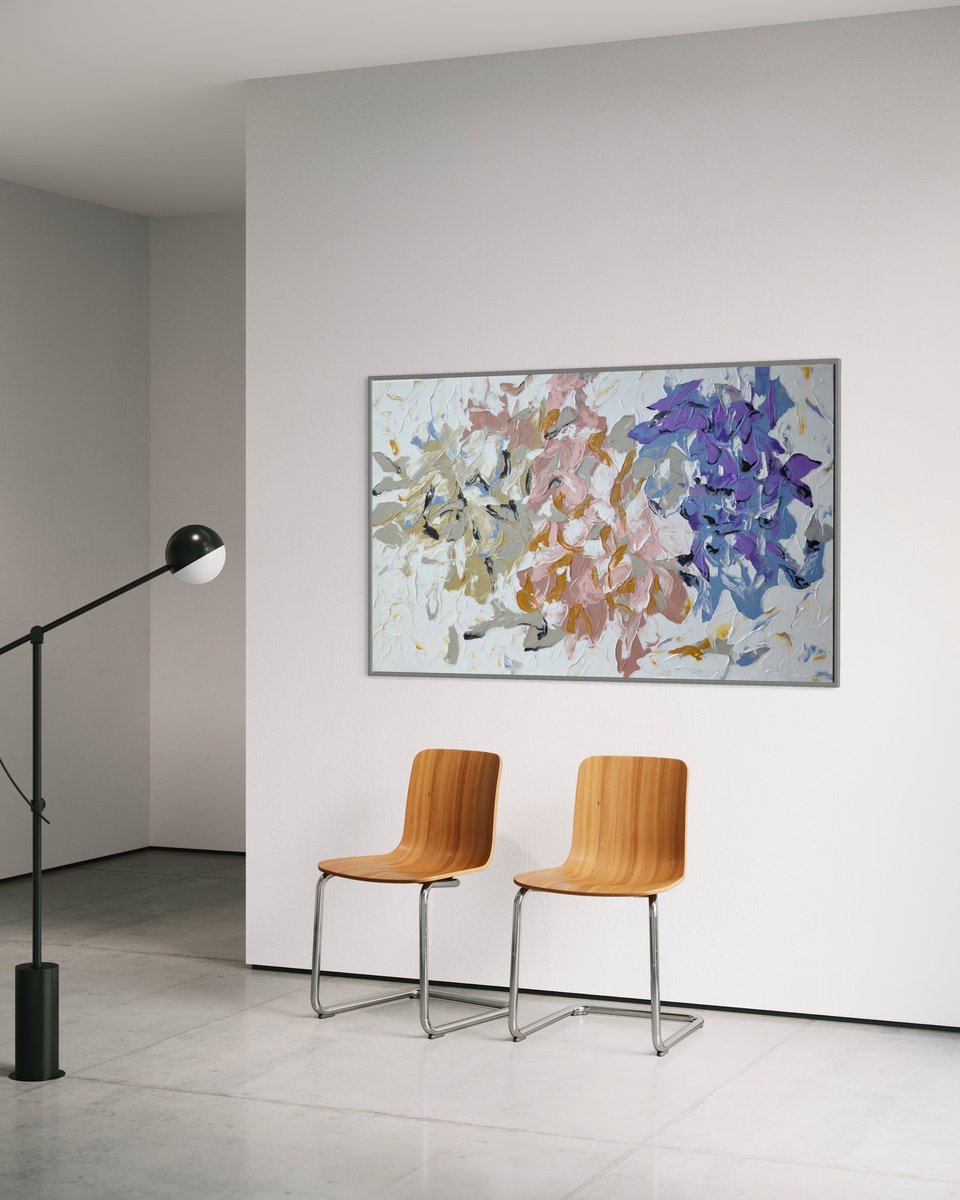 Impressionistic Botanical Acrylic Painting By Tetiana Hutsul, 61 X 37", Lost In The Essence Of Passion, Original Artwork