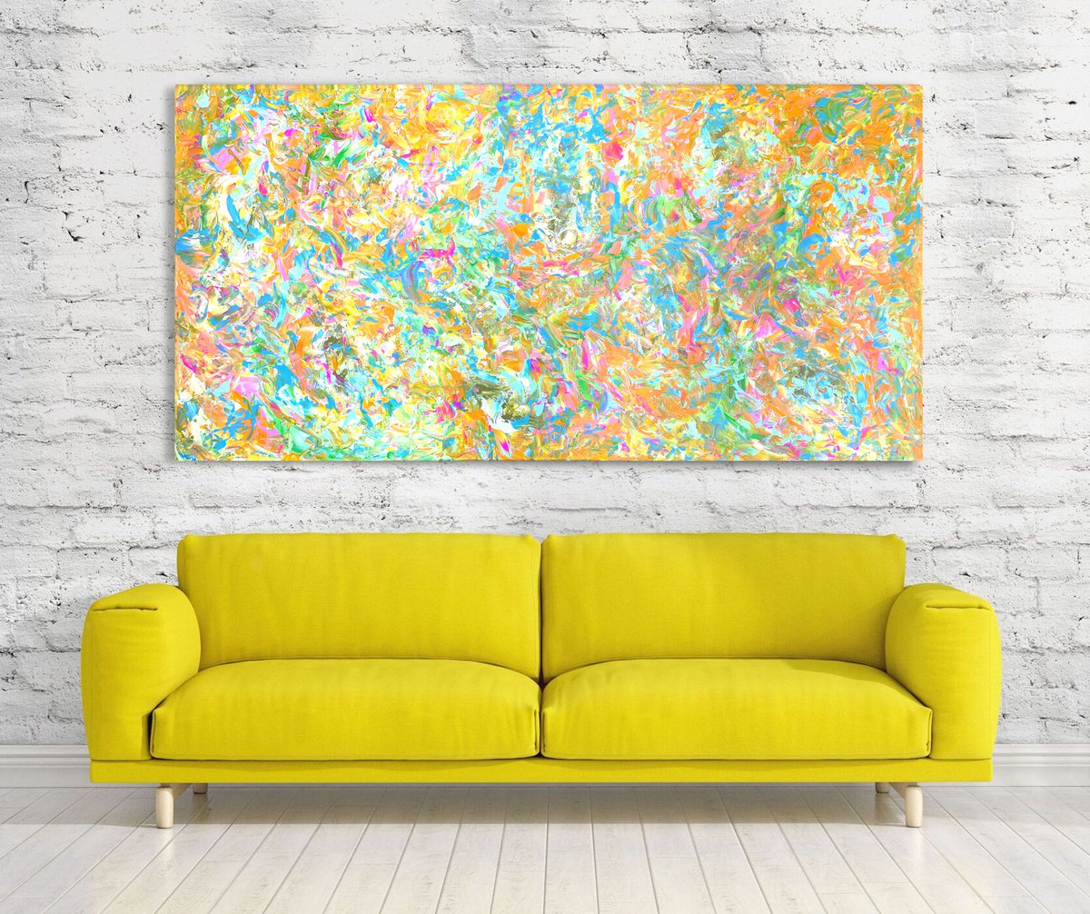 Organic Abstract Acrylic Painting By Estelle Asmodelle, 72 X 36, Darling Candy, Original Artwork