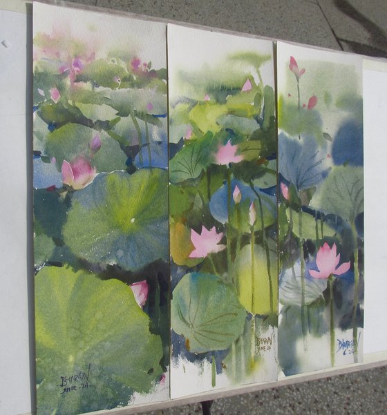 Triptych of Lotus Composition