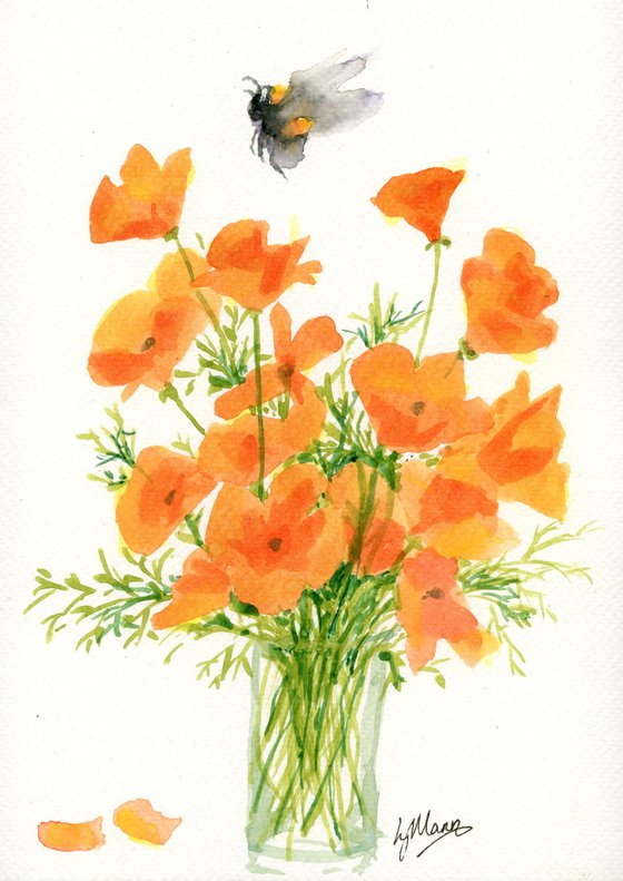 Poppies and Bee