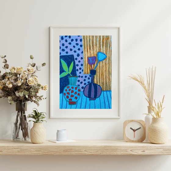 Blue Vases and Flowers