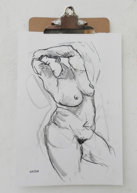 Female Figure Study Charcoal On Paper