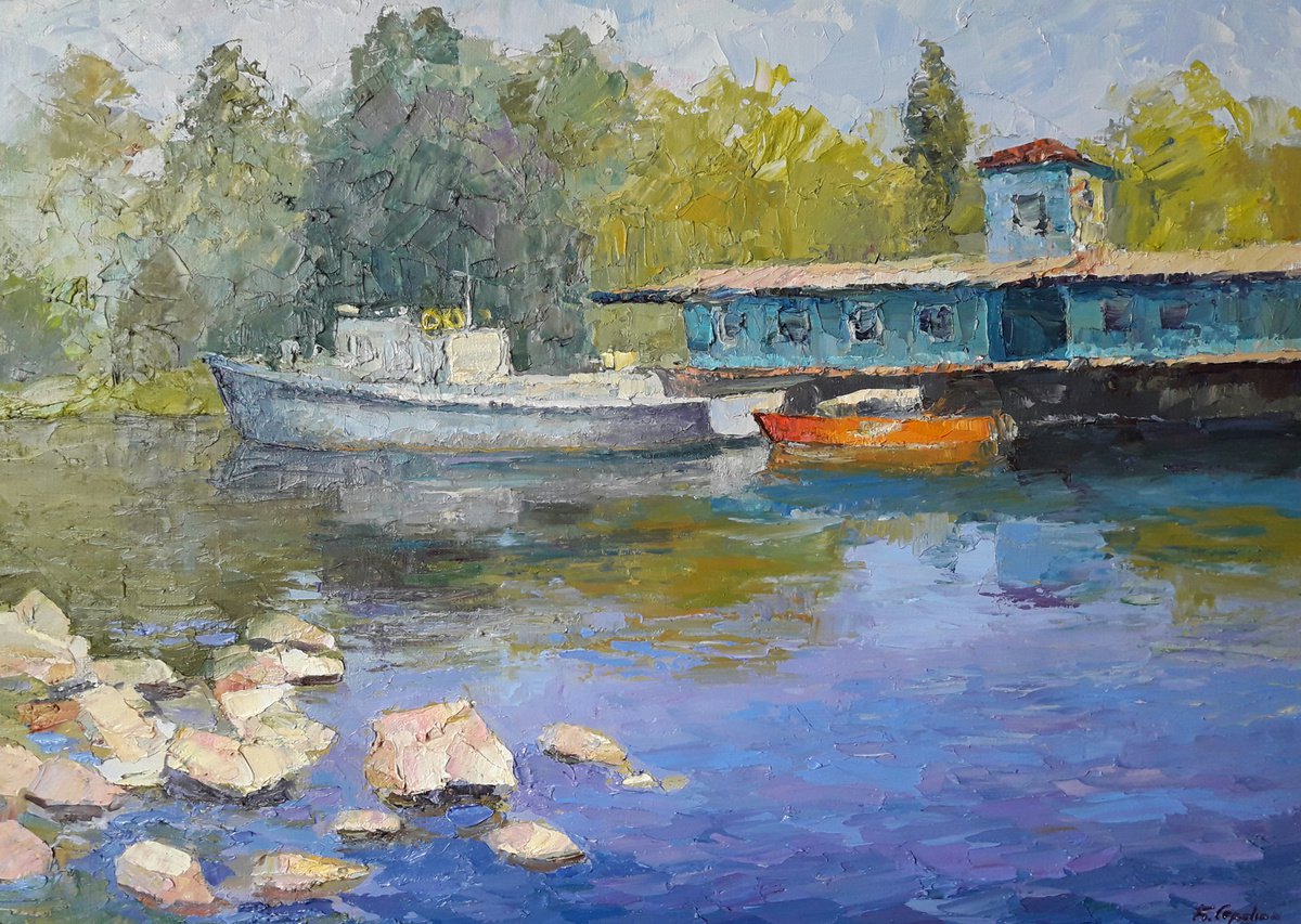 Berth On The Dnieper By Boris Serdyuk, 28 X 20, Artwork For Sale On Artfinder